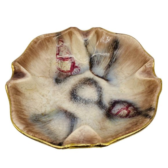 1950 Bay Keramik West Germany 737 Ashtray Trinket Candy Dish MCM Glaze Gold Gilt - Picture 5 of 7